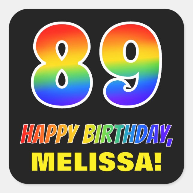 Sticker Carré 89e anniversaire : Bold, amusant, simple, arc-en-c (Devant)