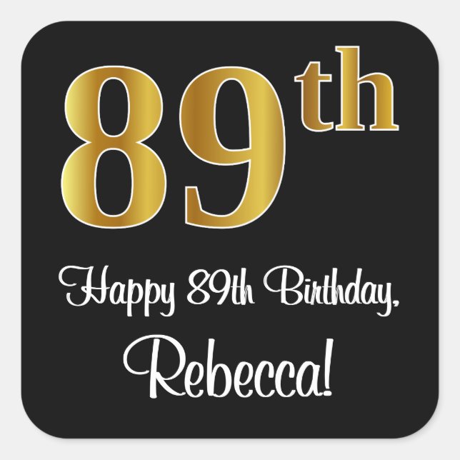 Sticker Carré 89e anniversaire - Elégant luxe Faux Gold Look # (Devant)