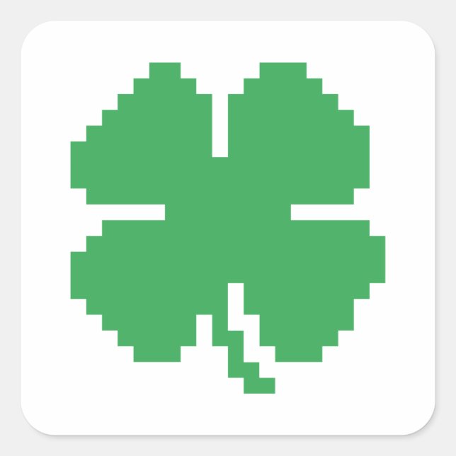 Sticker Carré 8 bits Pixel Lucky Four Leaf Clocher (Devant)