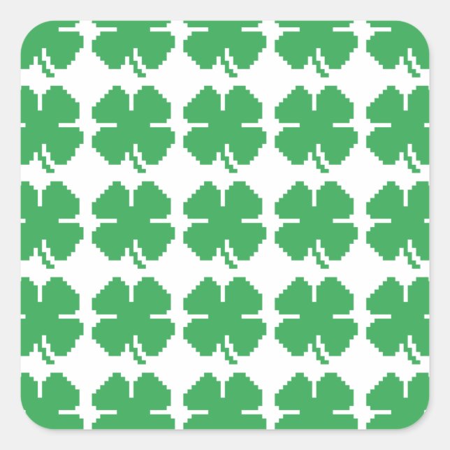 Sticker Carré 8 bits Pixel Lucky Four Leaf Clocher (Devant)