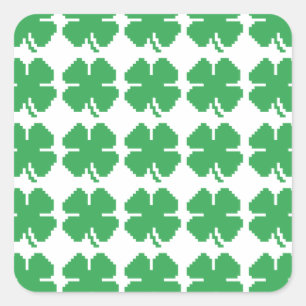 Sticker Carré 8 bits Pixel Lucky Four Leaf Clocher