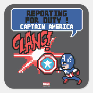 Sticker Carré 8Bit Captain America Attaque - À vos ordres !