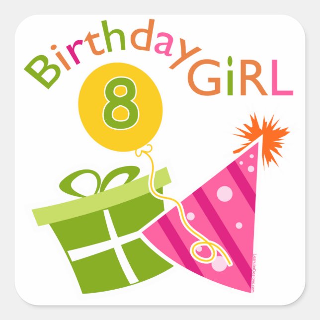 Sticker Carré 8e anniversaire - Anniversaire fille (Devant)