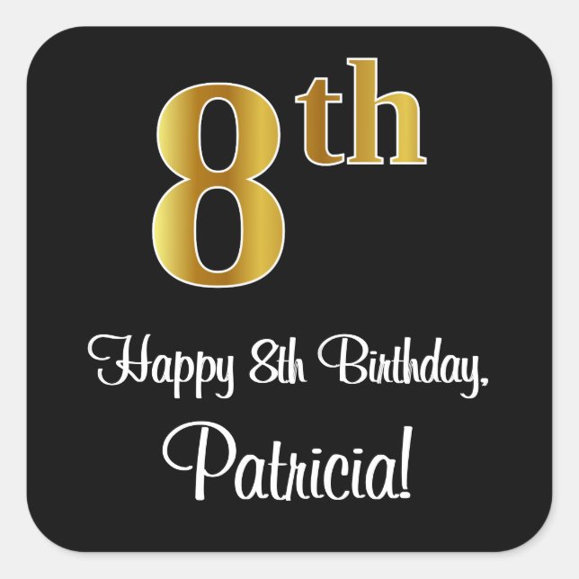 Sticker Carré 8e anniversaire - Elégant luxe Faux Gold Look # (Devant)