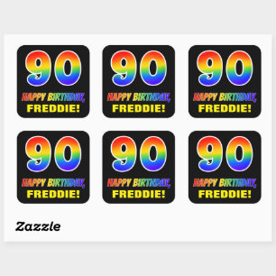 Sticker Carré 90e anniversaire : Bold, amusant, simple, arc-en-c