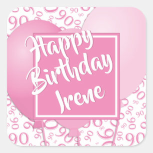 Sticker Carré 90e anniversaire heureux - 90 Motif numérique rose