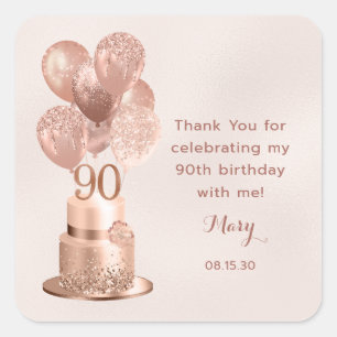 Sticker Carré 90e anniversaire Rose Gold Cake Merci