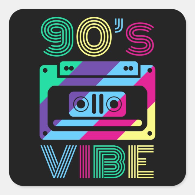 Sticker Carré 90s Vibe 90's thème Party Outfit Maman Papa (Devant)