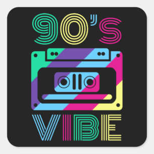 Sticker Carré 90s Vibe 90's thème Party Outfit Maman Papa
