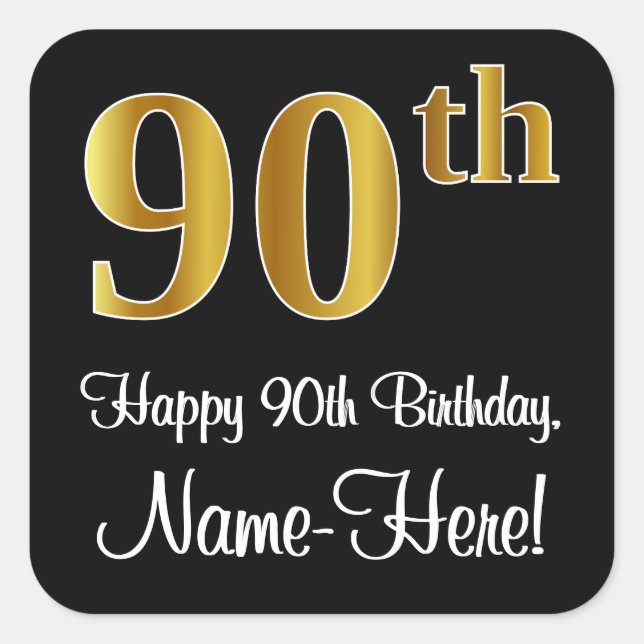 Sticker Carré 90th Birthday - Elegant Luxurious Faux Gold Look # (Devant)