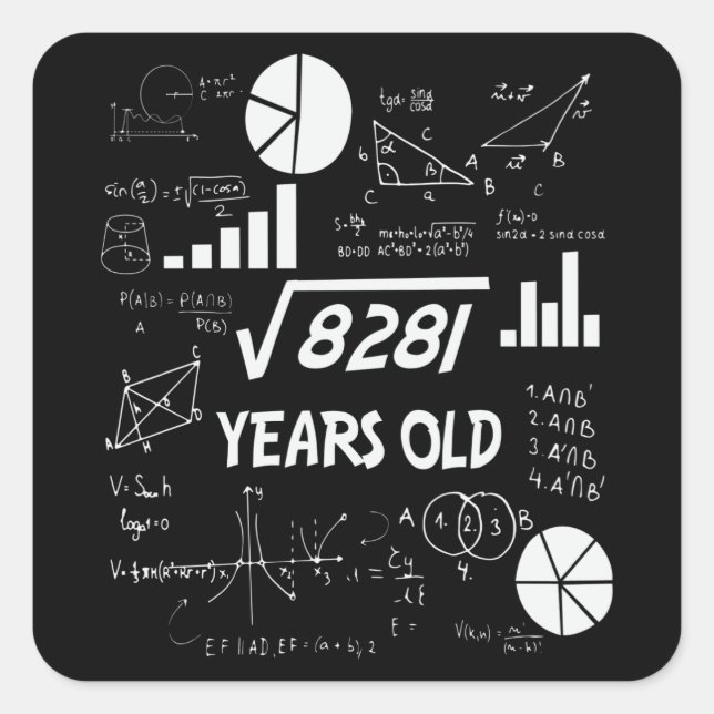 Sticker Carré 91 ans Enseignant en mathématiques Anniversaires 9 (Devant)