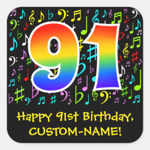 Sticker Carré 91e anniversaire : Symboles de musique colorée, A
