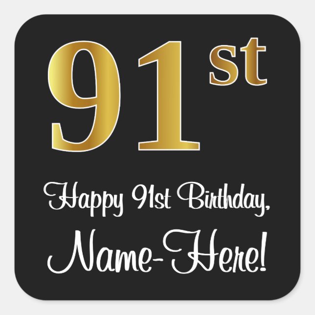 Sticker Carré 91st Birthday - Elegant Luxurious Faux Gold Look # (Devant)