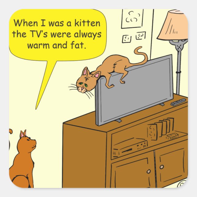 Sticker Carré 929 mince TV et dessin animé de chat (Devant)