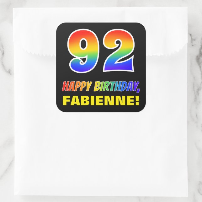 Sticker Carré 92e anniversaire : Bold, amusant, simple, arc-en-c (Sac)