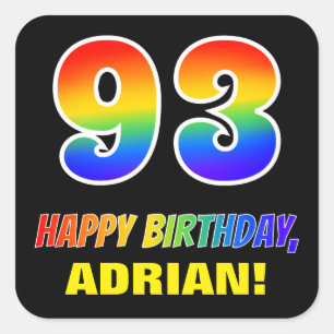 Sticker Carré 93e anniversaire : Bold, amusant, simple, arc-en-c