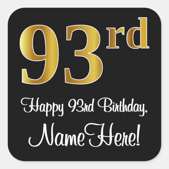 Sticker Carré 93rd Birthday - Elegant Luxurious Faux Gold Look # (Devant)