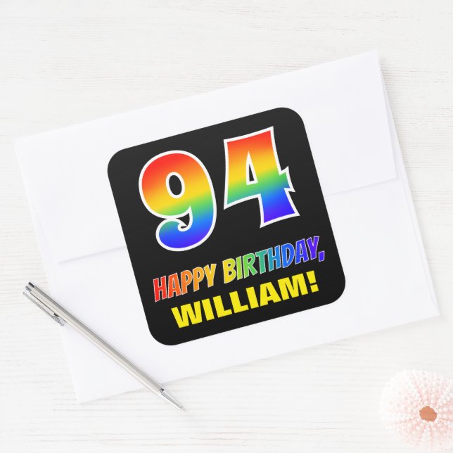 Sticker Carré 94e anniversaire : Bold, amusant, simple, arc-en-c (Enveloppe)