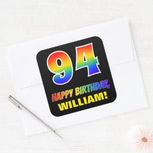 Sticker Carré 94e anniversaire : Gras, amusant, simple, Arc-en-c