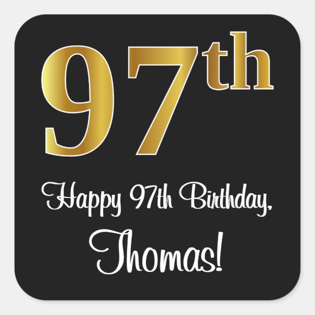 Sticker Carré 97th Birthday - Elegant Luxurious Faux Gold Look # (Devant)