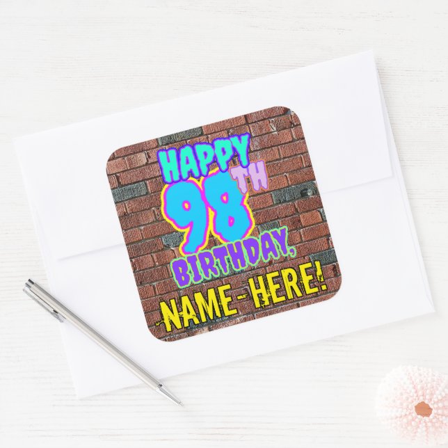 Sticker Carré 98e anniversaire - Amusant, Graffiti urbain inspir (Enveloppe)