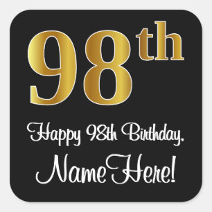 Sticker Carré 98e Birthday - Elegant Luxurious Faux Gold Look #