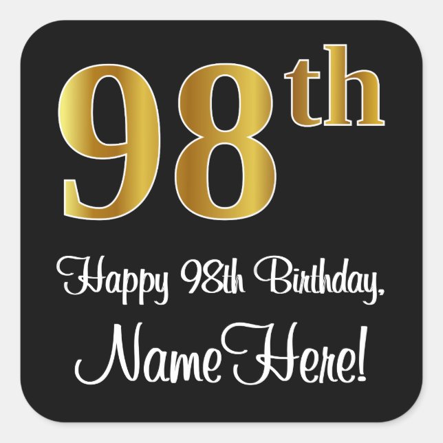 Sticker Carré 98e Birthday - Elegant Luxurious Faux Gold Look # (Devant)