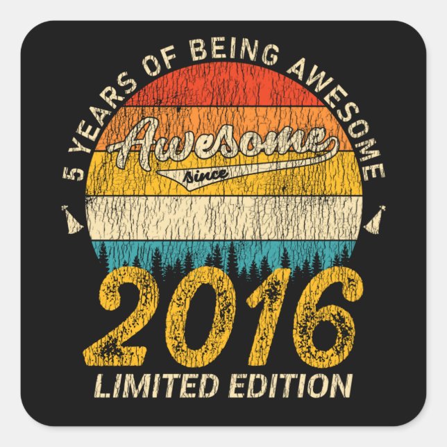 Sticker Carré 9 Ans 2016 Retro Awesome 9e anniversaire Cadeau (Devant)