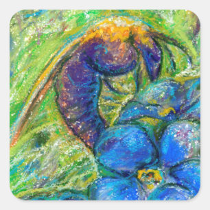 Sticker Carré A Bee & Forget-me-not Flowers