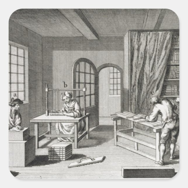 Sticker Carré A bookmaker's workshop, from the 'encyclopedie (Devant)
