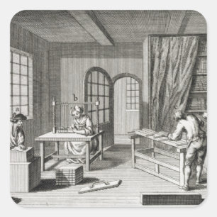 Sticker Carré A bookmaker's workshop, from the 'encyclopedie