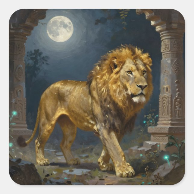 Sticker Carré A Golden Lion Strolling under the Moonlight  (Devant)