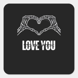 Sticker Carré À la mort - Skeleton Heart Mains Classique