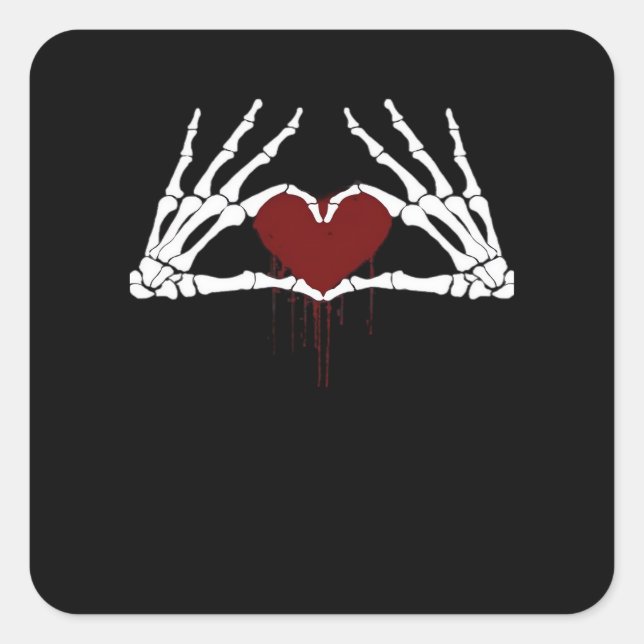 Sticker Carré À la mort - Squelette Mains de coeur (Devant)