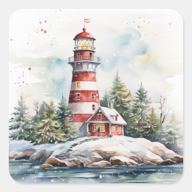 Sticker Carré A Lighthouse in Winter (Devant)