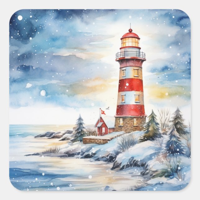 Sticker Carré A Lighthouse in Winter (Devant)