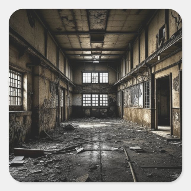 Sticker Carré À l'intérieur d'une station abandonnée (Devant)