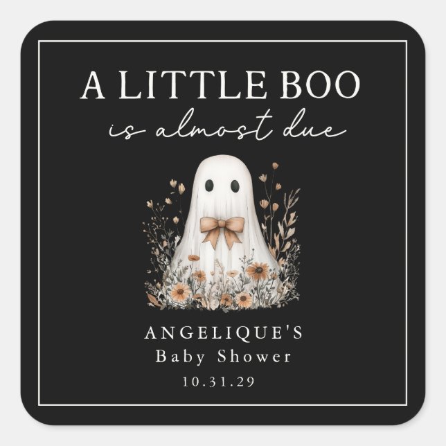 Sticker Carré A Little Boo Ghost Wildflowers Baby Shower  (Devant)
