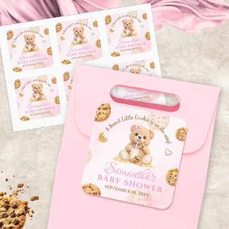 Sticker Carré A little Cookie Girl Baby Shower - Teddy Bear Pink