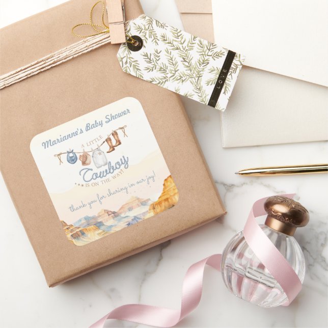 Sticker Carré A Little Cowboy Western Canyon Baby Shower (Cadeaux)