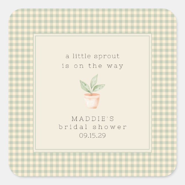 Sticker Carré A Little Sprout is on the Way Baby Shower  (Devant)
