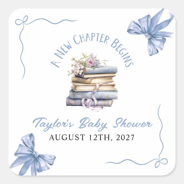 Sticker Carré A New Chapter Begins Baby Shower  (Devant)