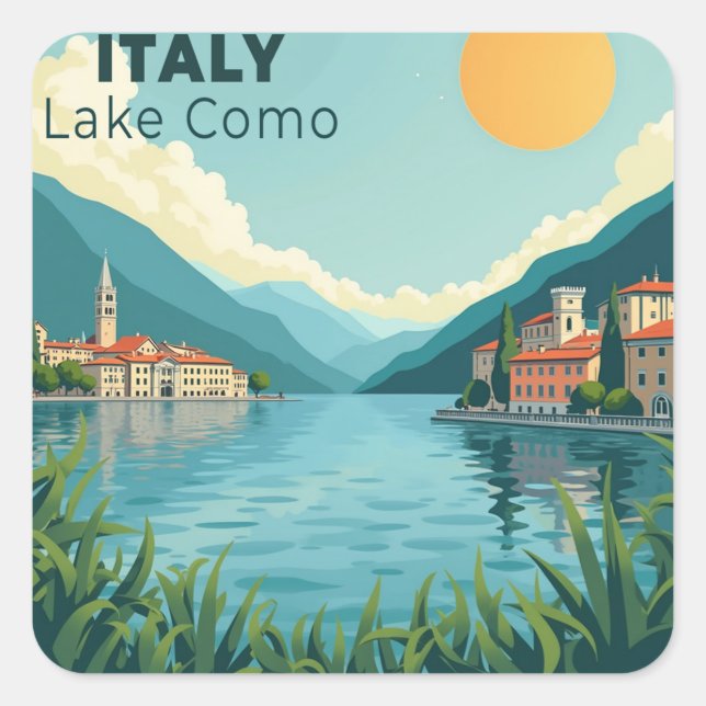 Sticker Carré A Nostalgic Classic Travel Poster – Italy Lake Com (Devant)