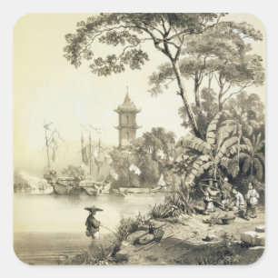 Sticker Carré A Pagoda on the Macao-Canton Canal, plate 21 from