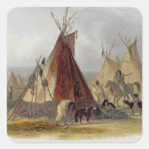 Sticker Carré A Skin Lodge of an Assiniboin Chief, plate 16 from