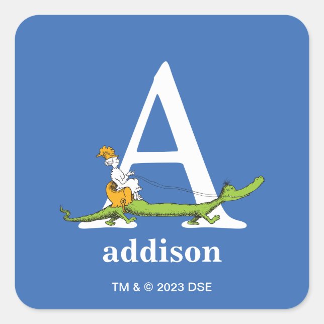 Sticker Carré ABC du Dr Seuss : Lettre A - Blanc | Ajouter Votre (Devant)