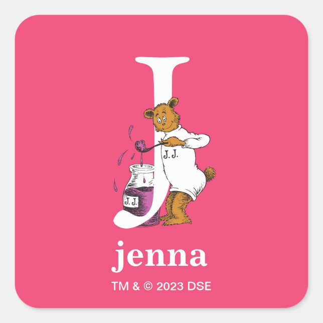 Sticker Carré ABC du Dr Seuss : Lettre J - Blanc | Ajouter Votre (Devant)