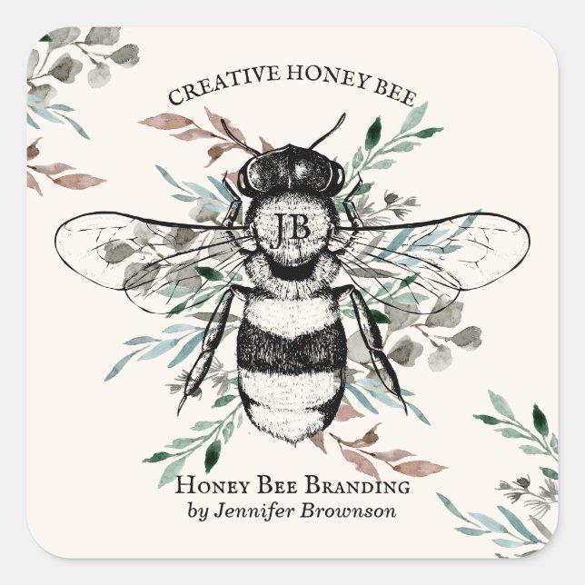 Sticker Carré Abee Apiary Flower Honey Marketing (Devant)