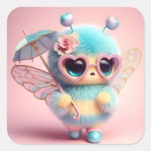 Sticker Carré Abee mignonne avec parapluie