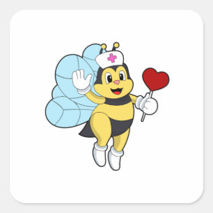 Sticker Carré Abeille comme infirmière avec coeur.PNG